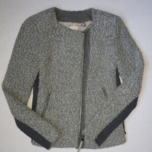 Rebecca Taylor Tweed Zip-Front Jacket with Ribbed Contrast Panels - Size 2